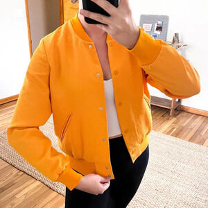 Wilfred Orange Snap Button Lightweight Colorful Bold Classic Bomber Jacket Large